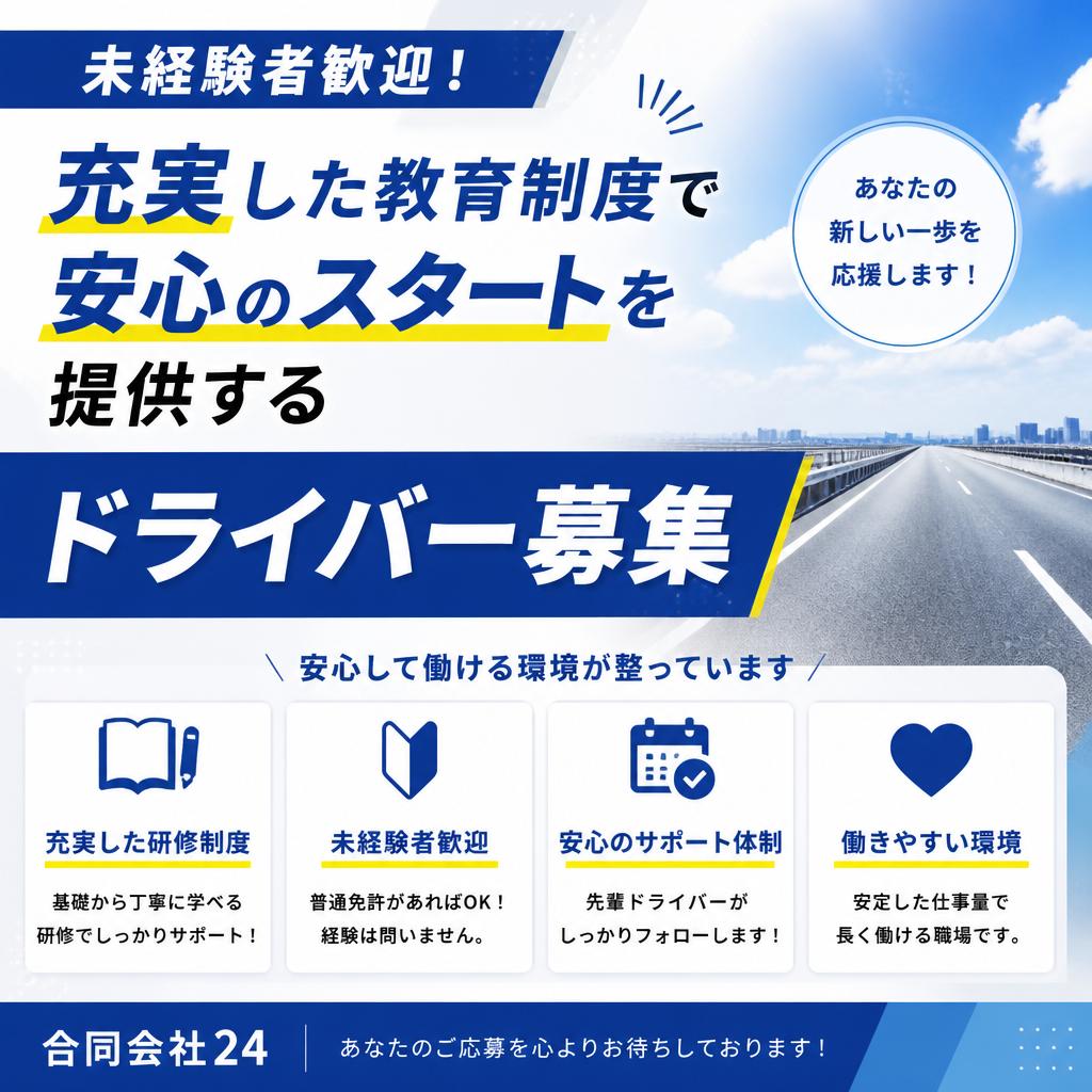 未経験者歓迎！充実した教育制度で安心のスタートを提供する合同会社24のドライバー募集