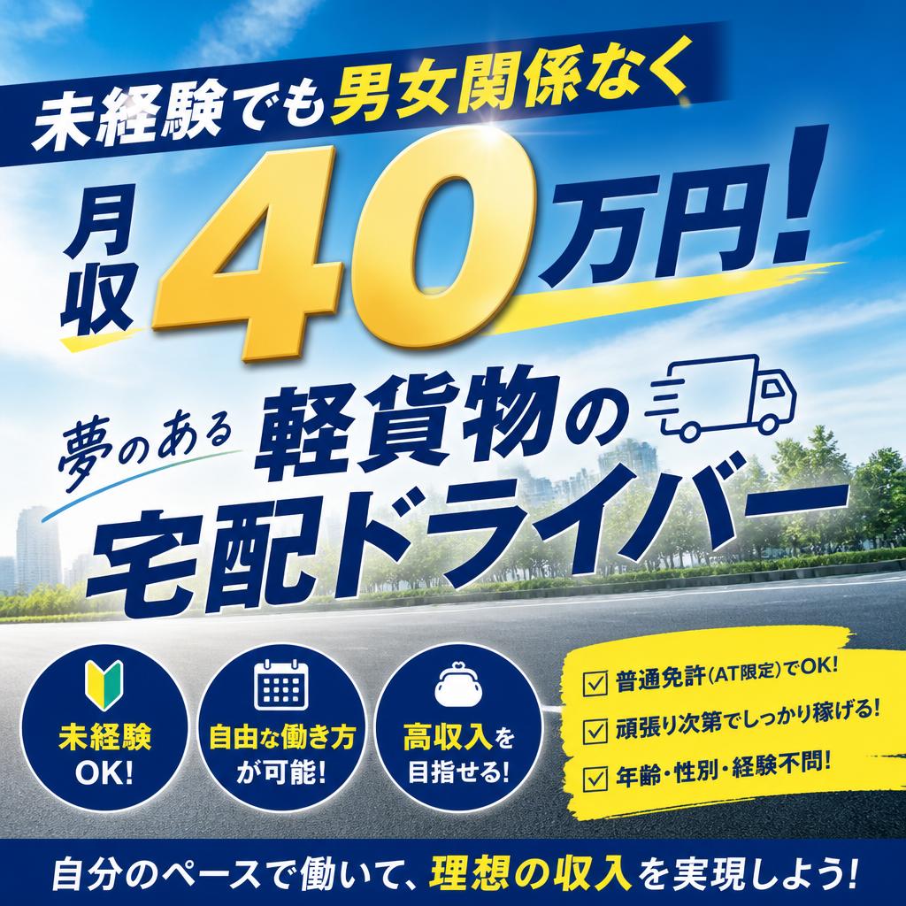 未経験でも男女関係なく月収40万円！夢のある軽貨物の宅配ドライバー