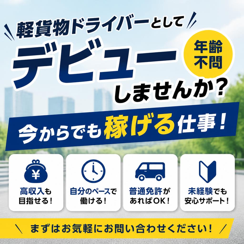 軽貨物ドライバーとしてデビューしませんか？年齢不問。今からでも稼げる仕事！