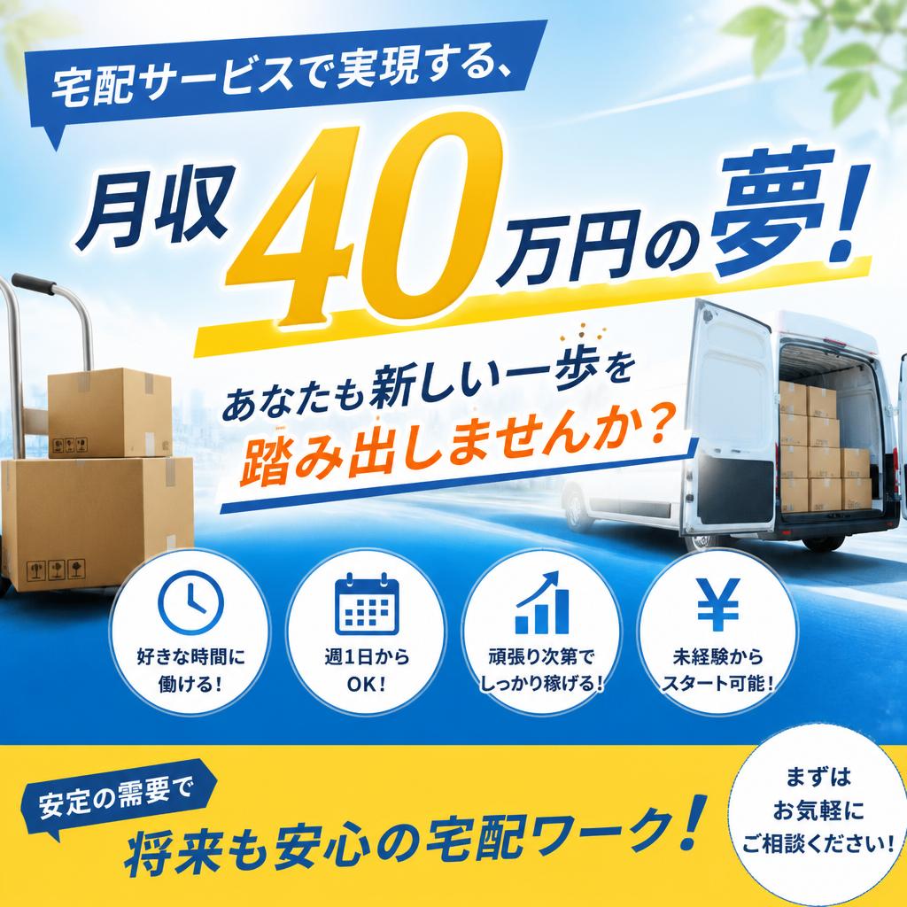 宅配サービスで実現する、月収40万円の夢！あなたも新しい一歩を踏み出しませんか？