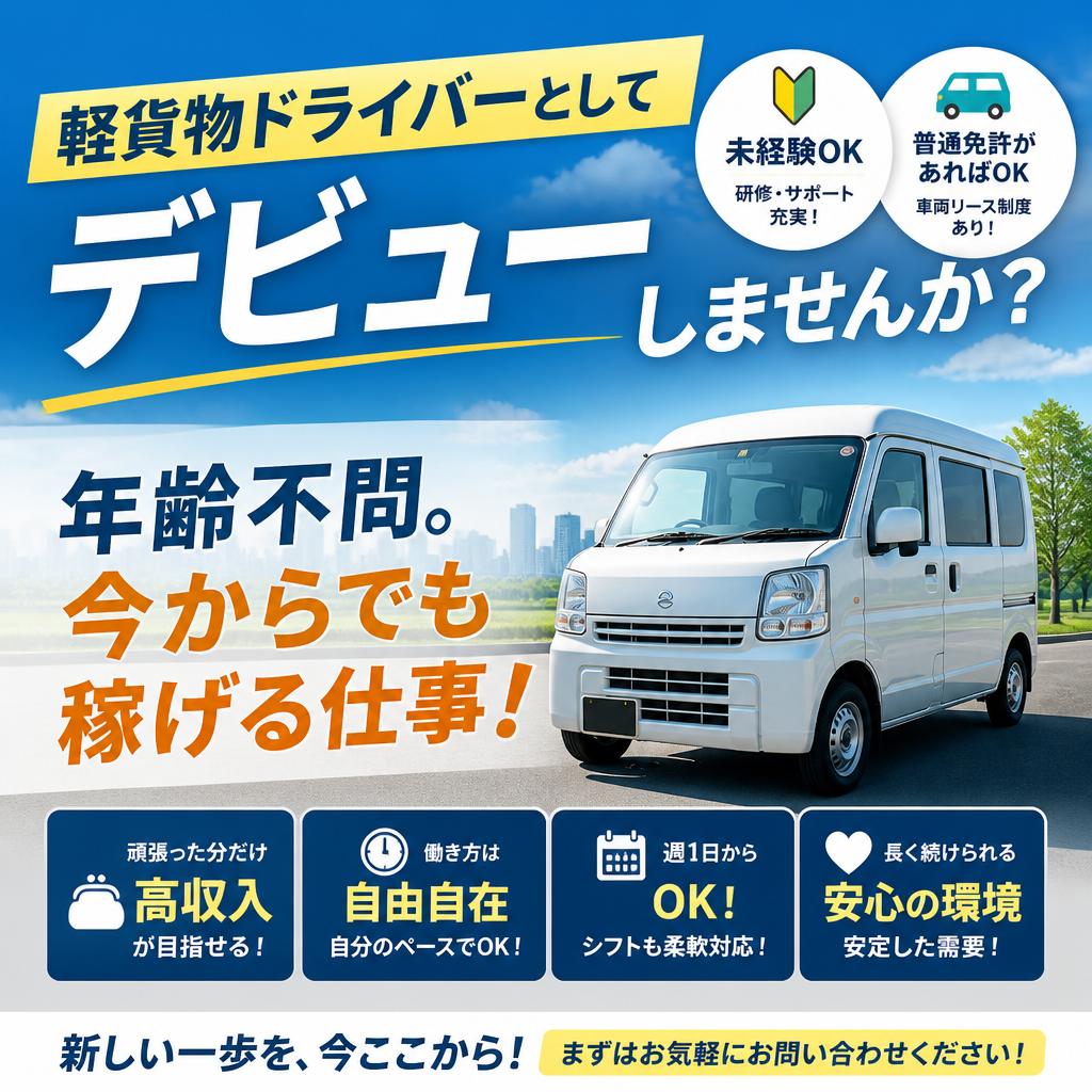軽貨物ドライバーとしてデビューしませんか？年齢不問。今からでも稼げる仕事！