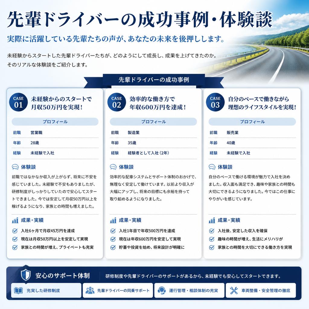 実際の声：先輩ドライバーの体験談
