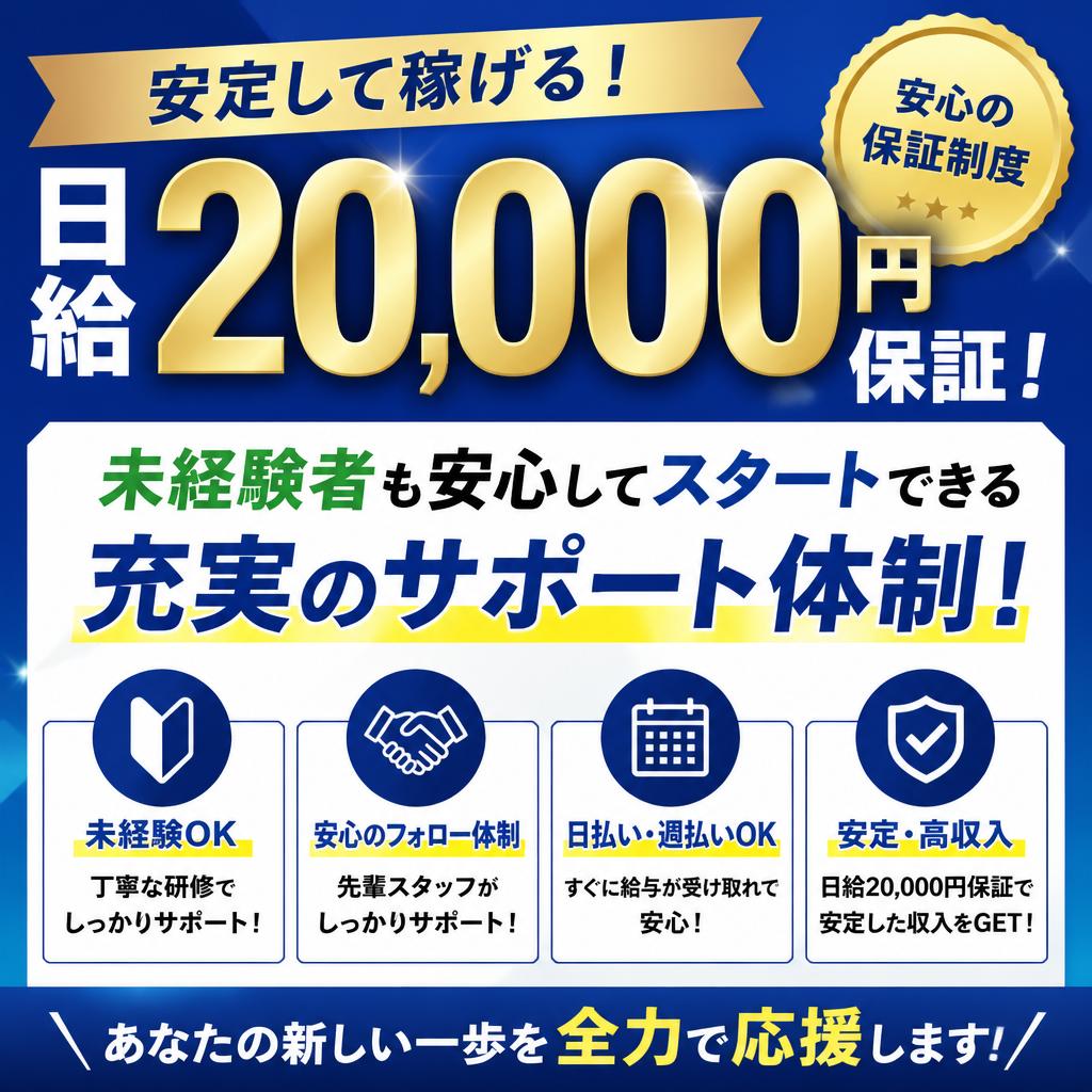 日給20,000円保証！未経験者も安心してスタートできる充実のサポート体制！
