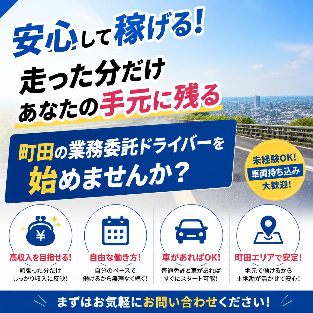 安心して稼げる！走った分だけあなたの手元に残る、町田の業務委託ドライバーを始めませんか？
