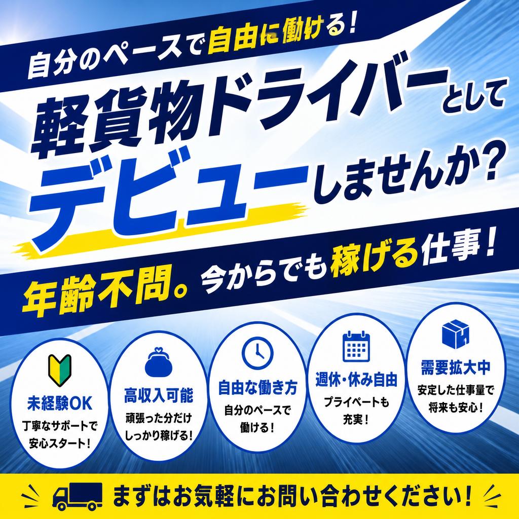 軽貨物ドライバーとしてデビューしませんか？年齢不問。今からでも稼げる仕事！