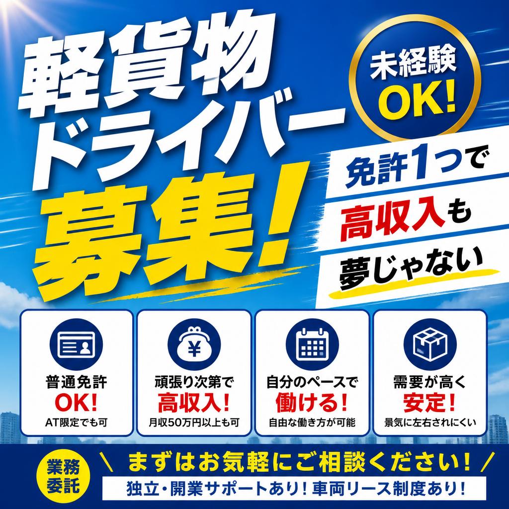 軽貨物ドライバー募集！免許1つで高収入も夢じゃない