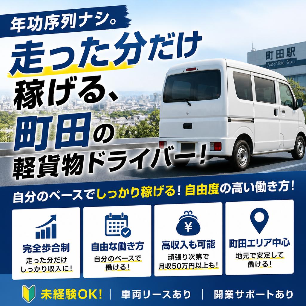 年功序列ナシ。走った分だけ稼げる、町田の軽貨物ドライバー！