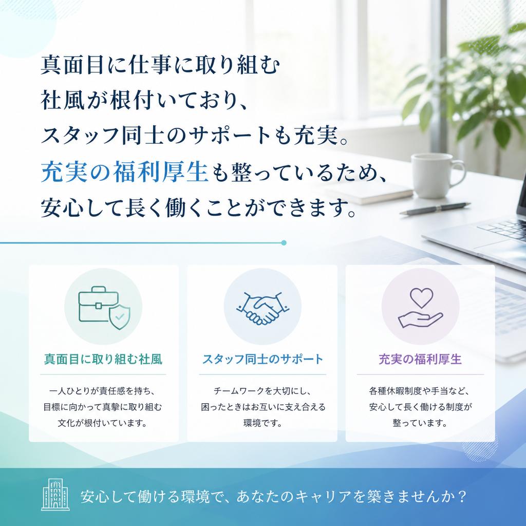 安心して働ける真面目な職場