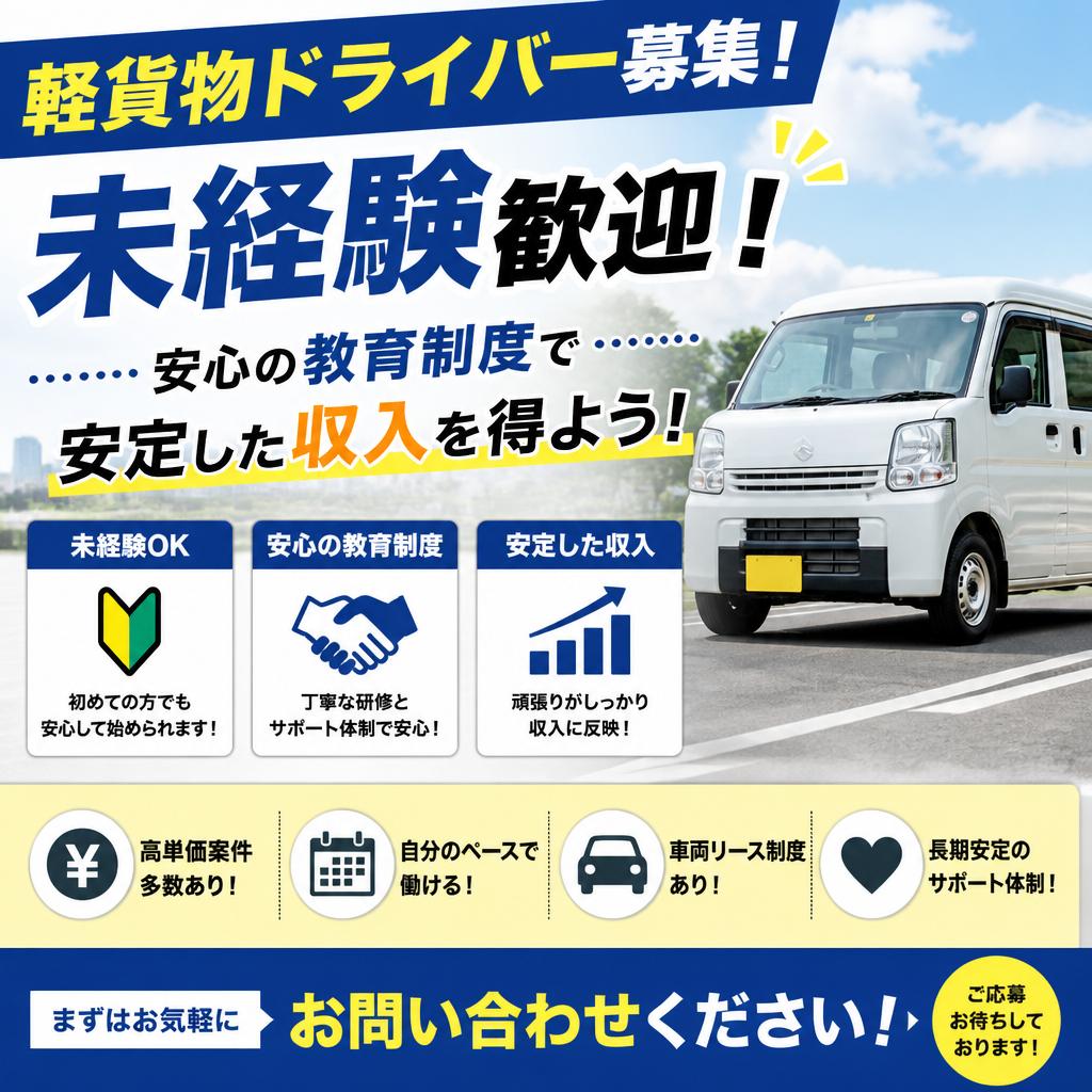 軽貨物ドライバー募集！未経験歓迎・安心の教育制度で安定した収入を得よう！