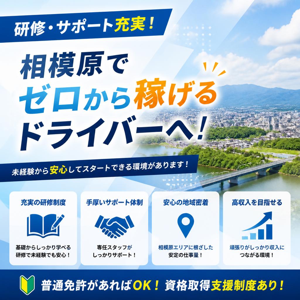 研修・サポート充実！相模原でゼロから稼げるドライバーへ！